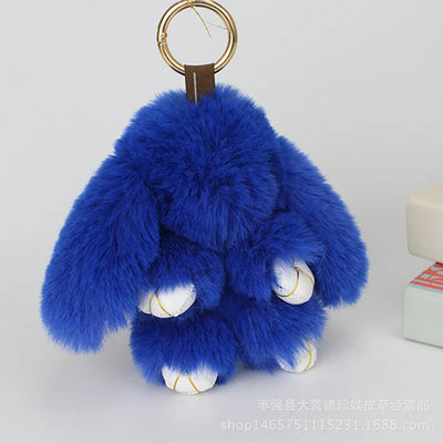 Cute Pluff Bunny Keychain Women Fur Pom Pom Angel Rabbit Key Ring Hare