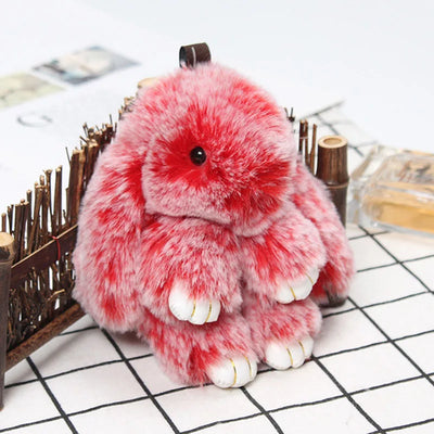 Cute Pluff Bunny Keychain Women Fur Pom Pom Angel Rabbit Key Ring Hare