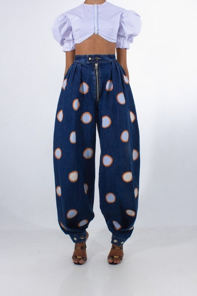 High Waist Zipper Ankle-tied Jeans Loose