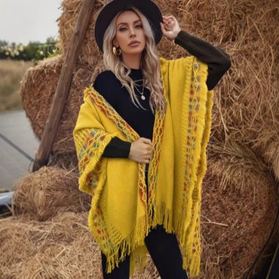 New Knitted Hollow Out Outer Match Ethnic Style Hooded Shawl For Women