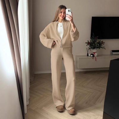Women's Zipper Jacket And Trousers Casual Suit