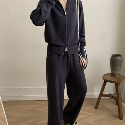 Lapel Double-headed Zipper Knitted Trousers Suit Fashion Slim Casual