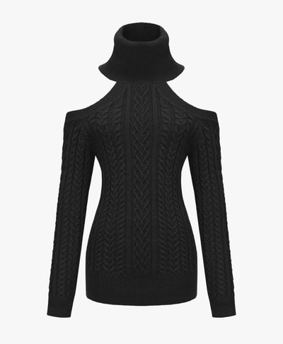 Twist Knit Strapless Lace-up Slim-fit Turtleneck Dress