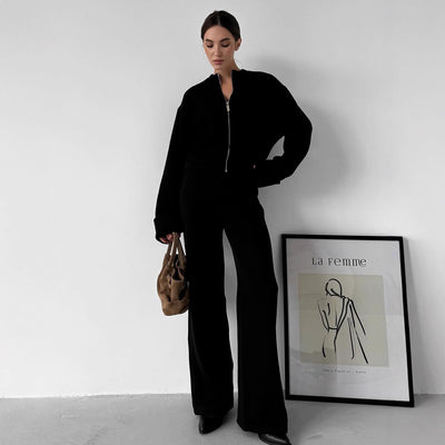 Women's Zipper Jacket And Trousers Casual Suit