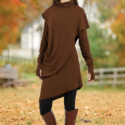 Black High Collar Irregular Fake Two-piece Long-sleeved Dress