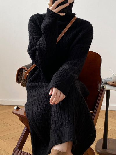 Idle Style Turtleneck Long Twist Knitted Dress