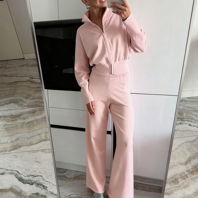 Lapel Double-headed Zipper Knitted Trousers Suit Fashion Slim Casual