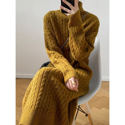 Idle Style Turtleneck Long Twist Knitted Dress