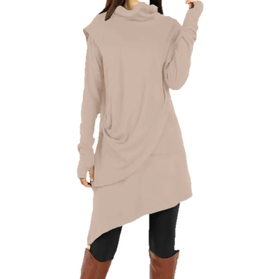 Black High Collar Irregular Fake Two-piece Long-sleeved Dress