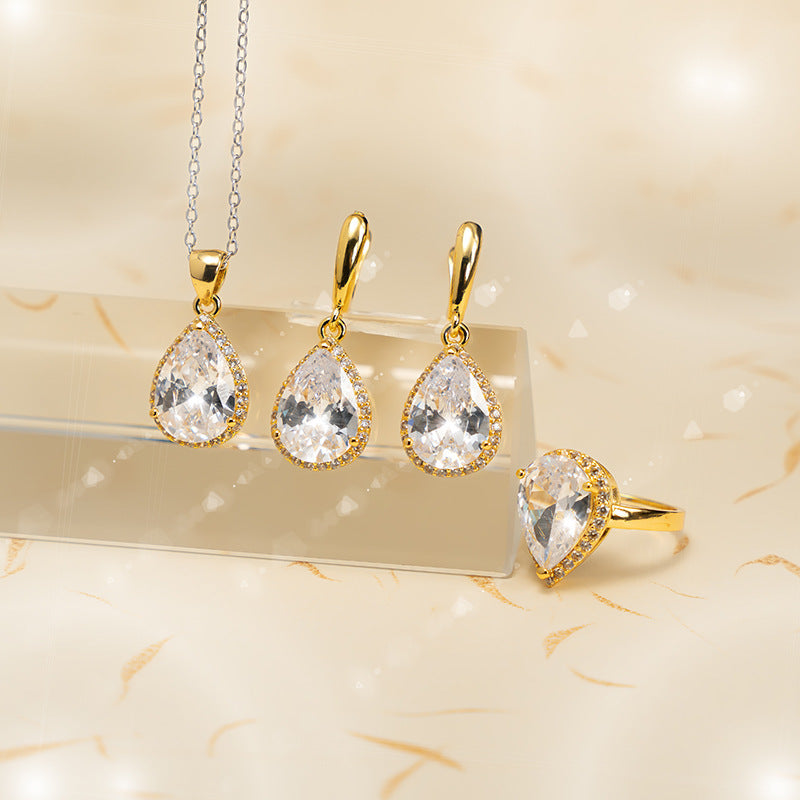 Drop-shaped Zircon Non-fading Ornament Three-piece Set
