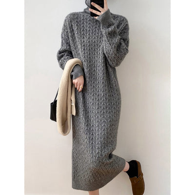 Idle Style Turtleneck Long Twist Knitted Dress