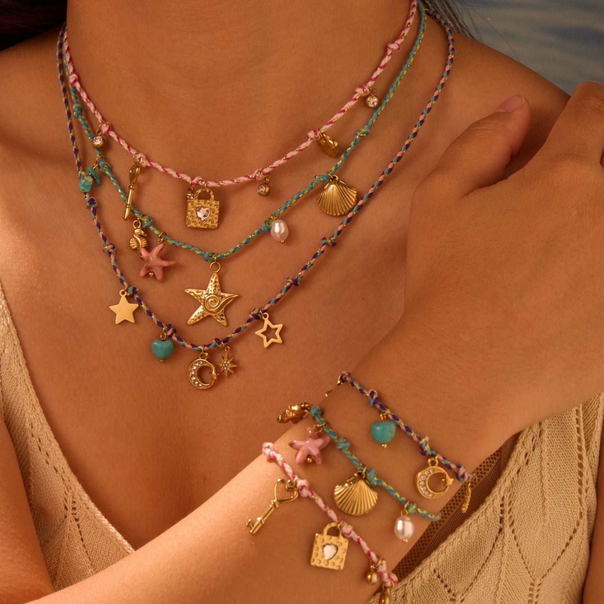 Niche Handmade Color Braided Rope Titanium Steel Necklace Design Bracelet