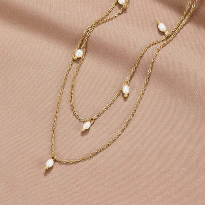 Women's 18K Gold-plated Natural Pearl Double-layer Twin Necklace