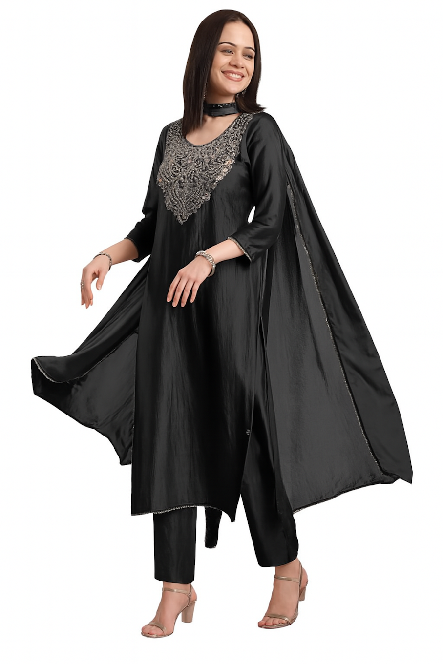 Women Festive Wear Kurta Set-Black (Size-XS) | D71